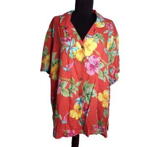 Caribbean Joe Size 3X Hawaiian Shirt Womens Floral Short Sleeves Coconut Buttons
